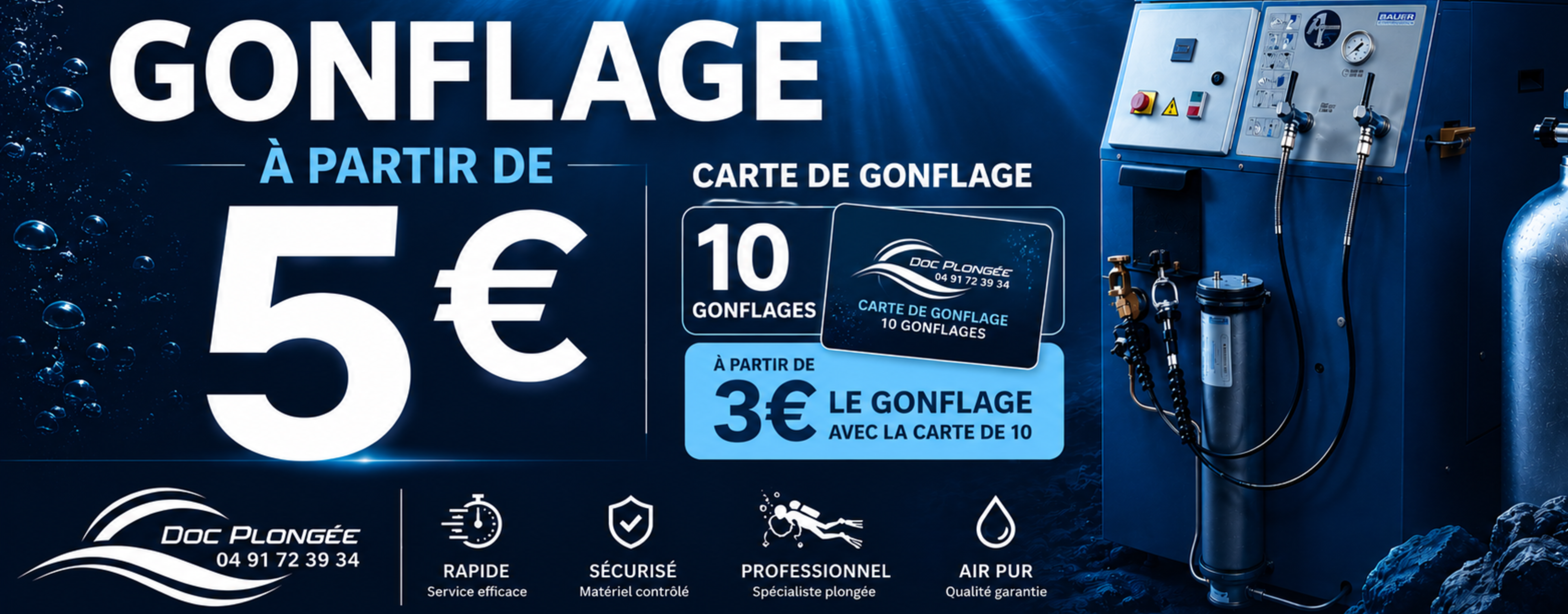 Service de gonflage &agrave; l&rsquo;air des blocs de plong&eacute;e